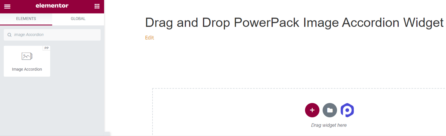 Seret dan Jatuhkan Widget Akordeon Gambar PowerPack di Halaman Elementor