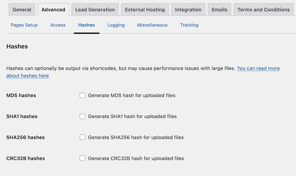 Laden Sie die Seite Erweitert > Hashes von Monitor herunter.