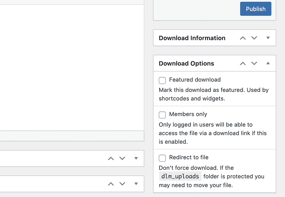 Die Seitenleiste mit den Download-Optionen.