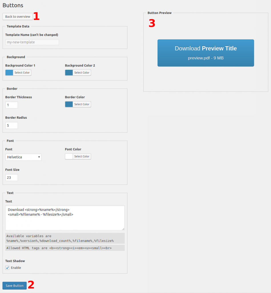 Monitor de download - Extensão de botões - Editando um modelo de botões