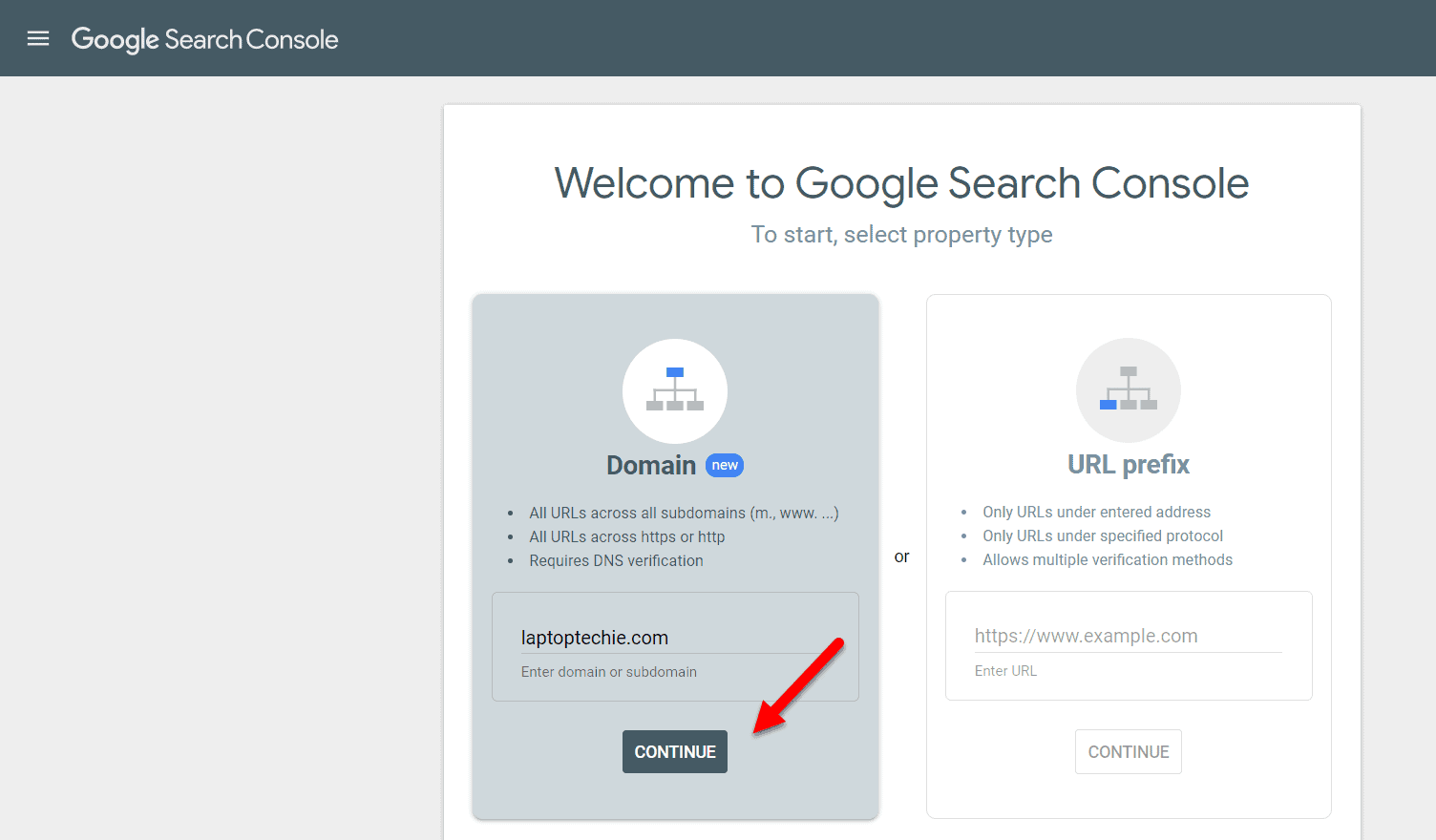 Pagina de întâmpinare Google Search Console