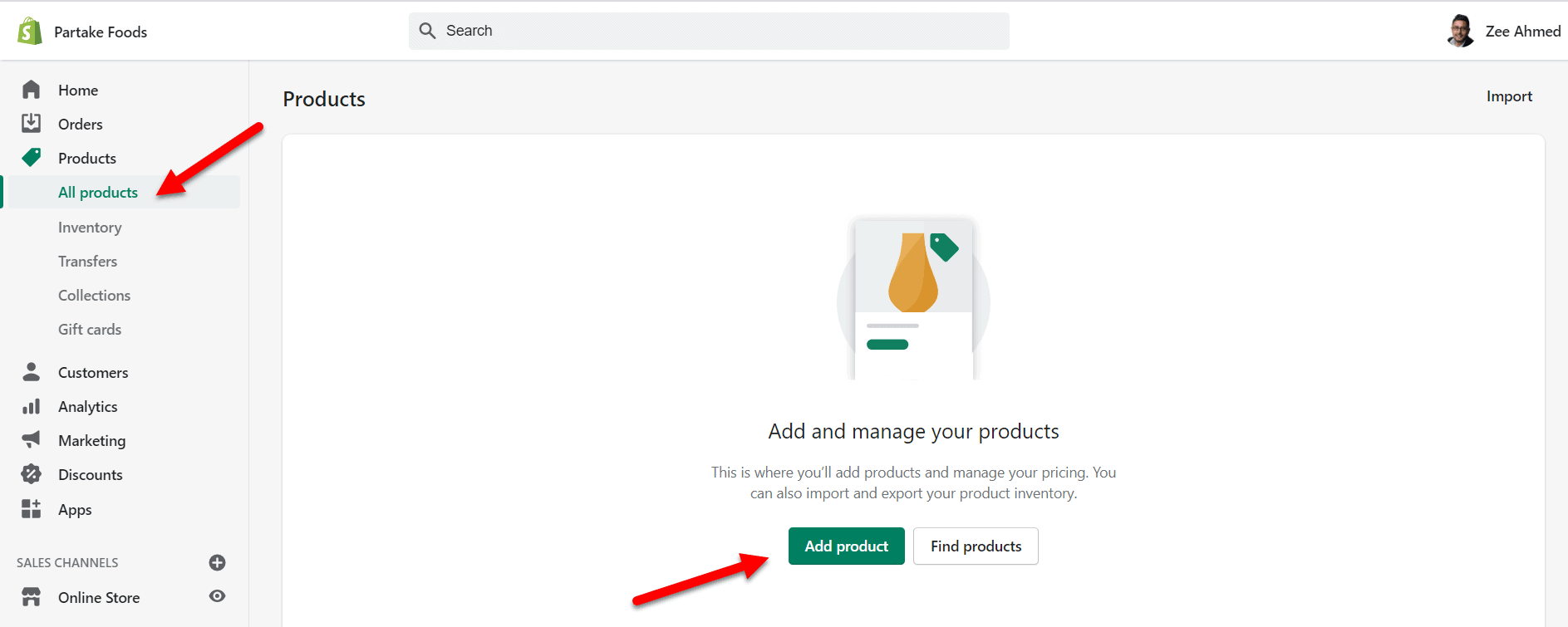 Opțiune de adăugare a produsului Shopify