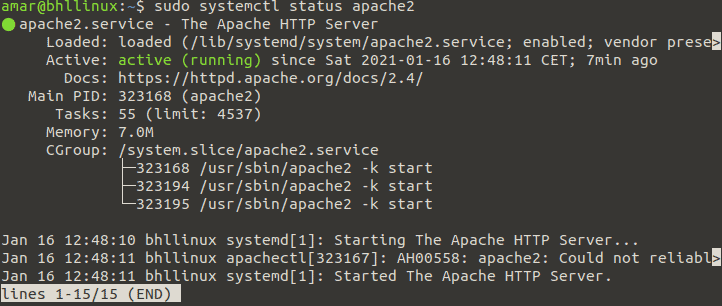 apache2 durumunu kontrol etme