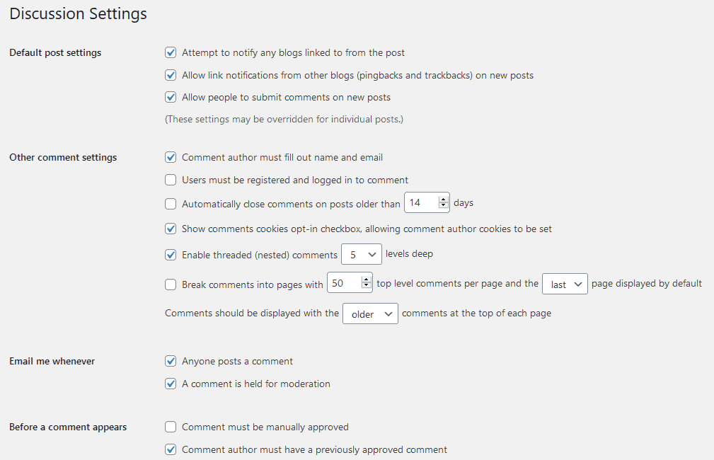 WordPress 토론 설정