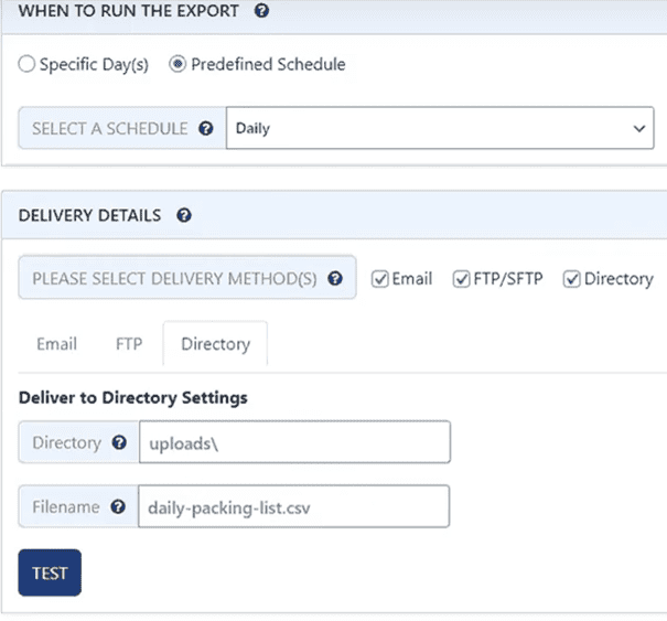 Opzione di test WooCommerce Order Export Pro