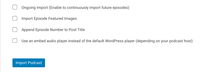 ตัวเลือกขั้นสูงของปลั๊กอินตัวนำเข้าพอดคาสต์