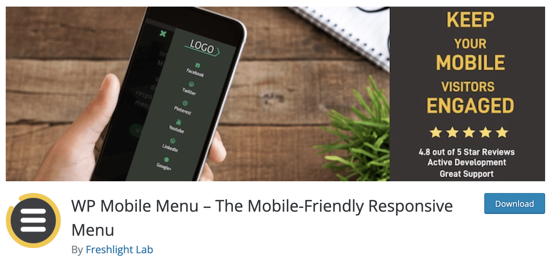 WP Mobile Menu, WordPress'te duyarlı bir menü oluşturmanıza olanak tanır.