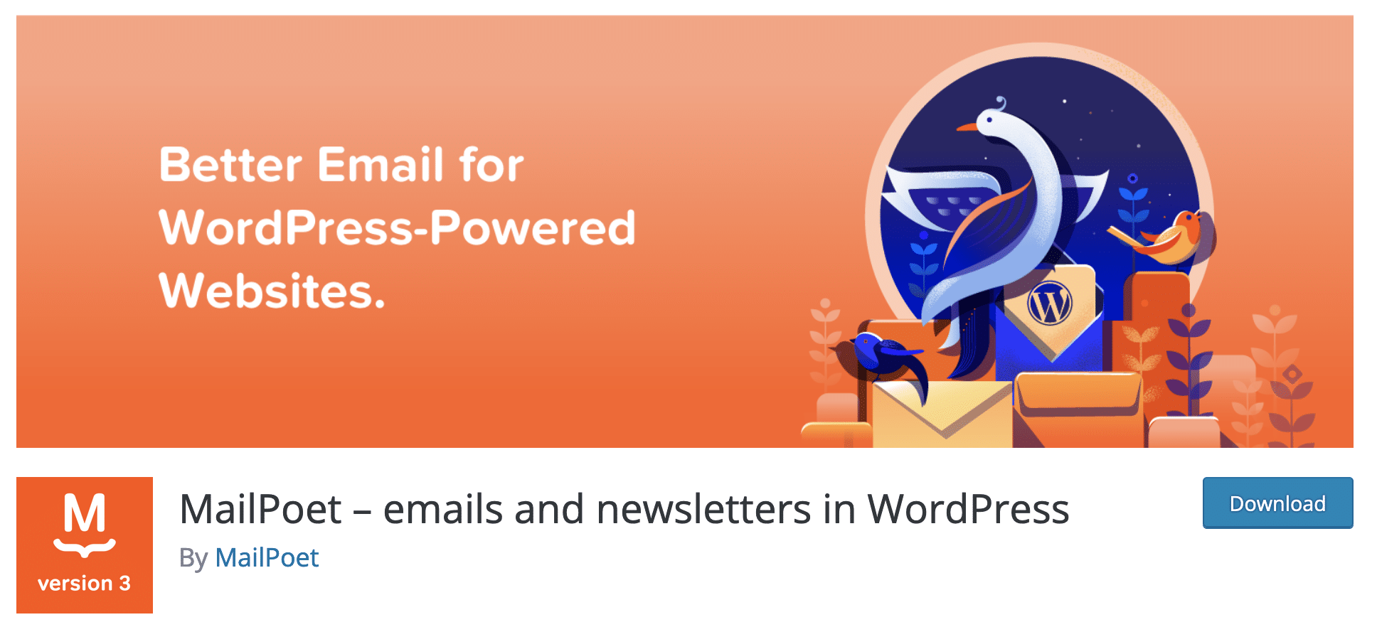 Pluginul WordPress MailPoet disponibil în directorul oficial.