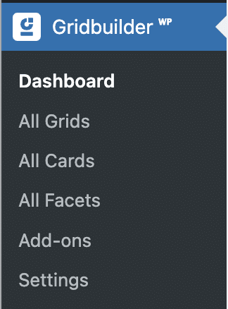 Meniul de setări WP Grid Builder.