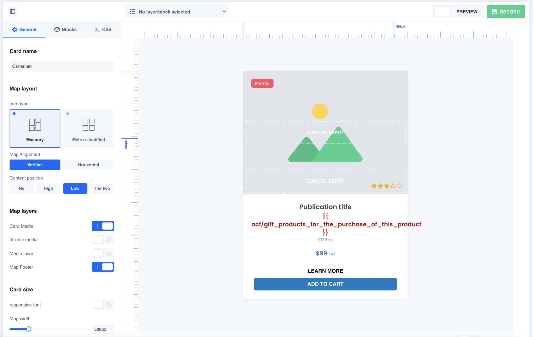 Prezentare generală a unui card creat cu WP Grid Builder.