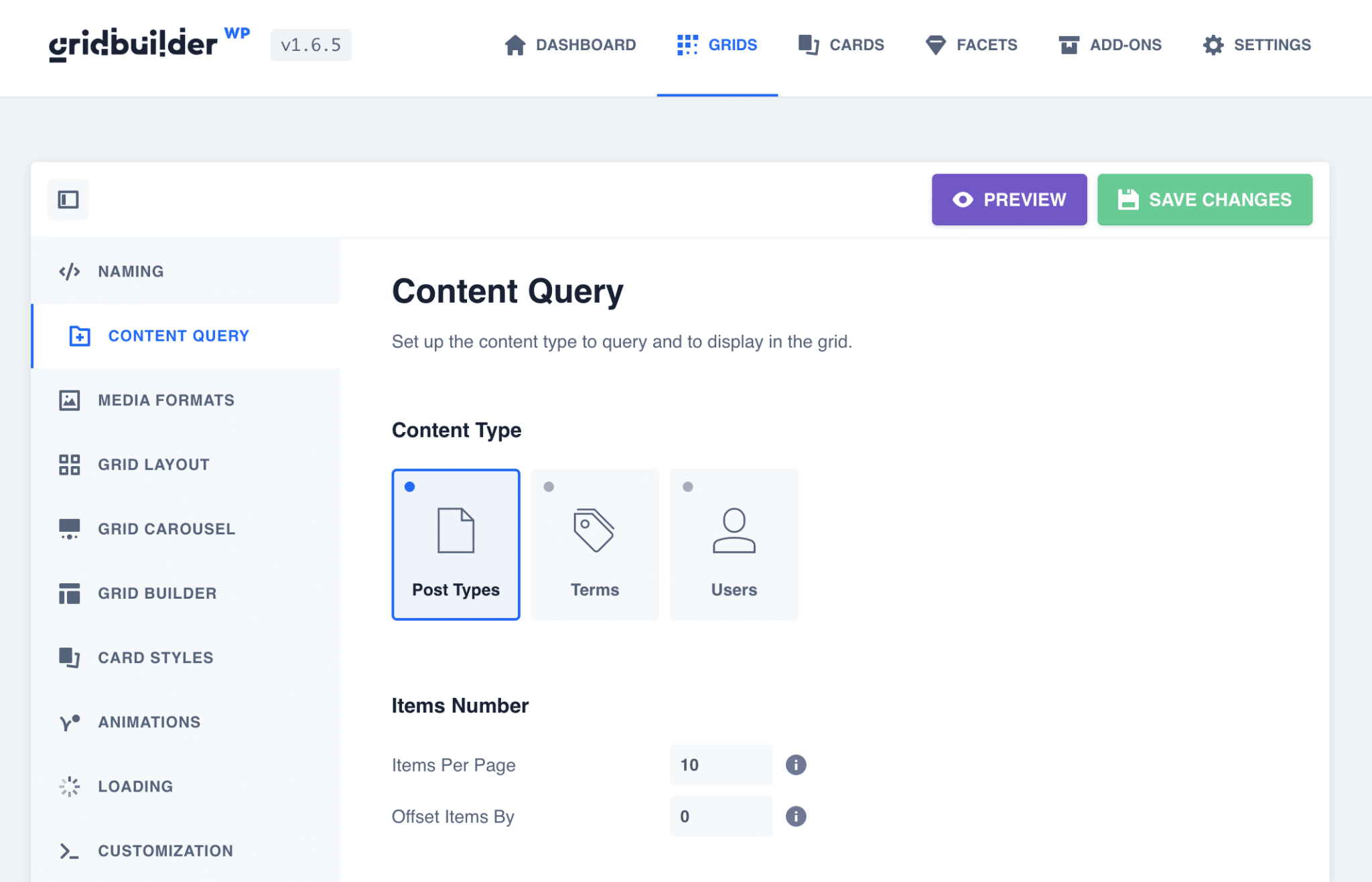 Fila Interogare de conținut din WP Grid Builder pe WordPress.