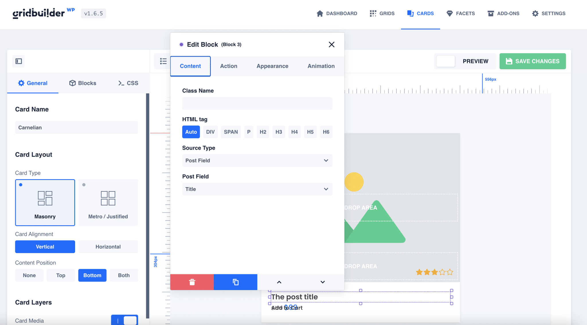 Cum se editează un bloc în WP Grid Builder.