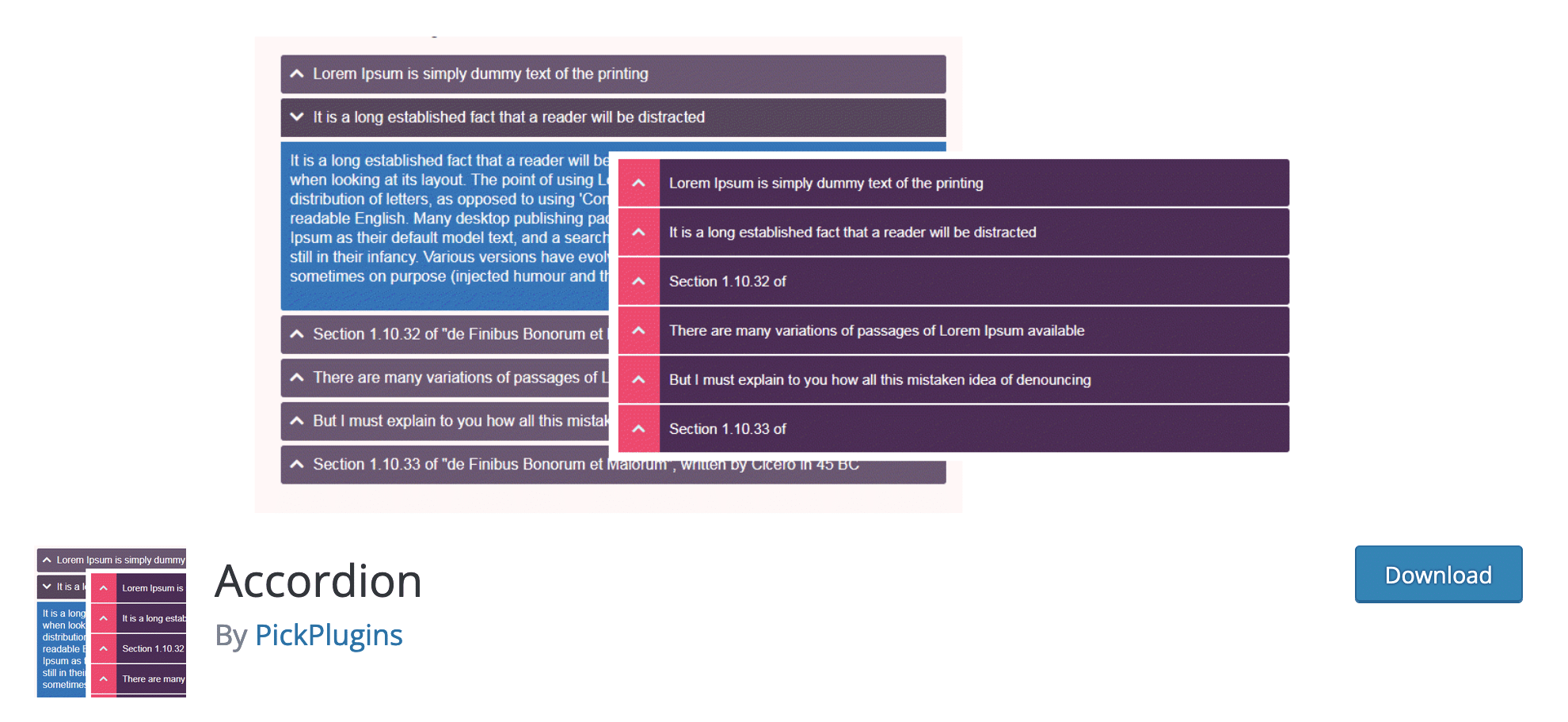 Resmi WordPress dizinine indirmek için akordeon eklentisi.