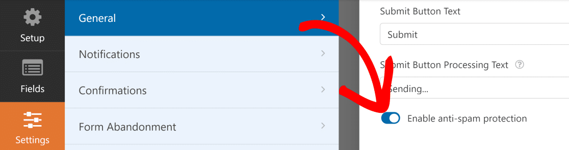 enable anti form spam wpforms