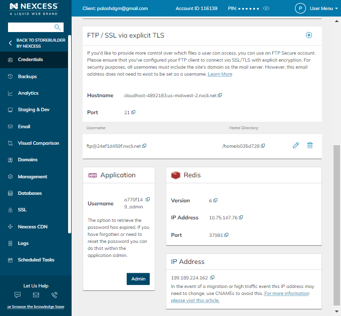 Nexcess storebuilder backend dashboard