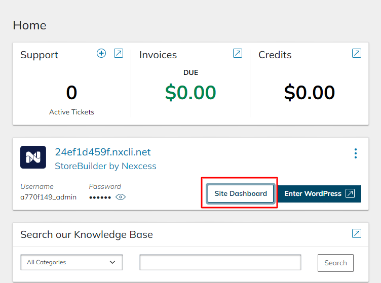 Nexcess storebuilder hosting dashboard