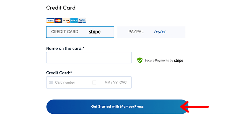 Fornisci le informazioni sulla carta di credito per acquistare MemberPress
