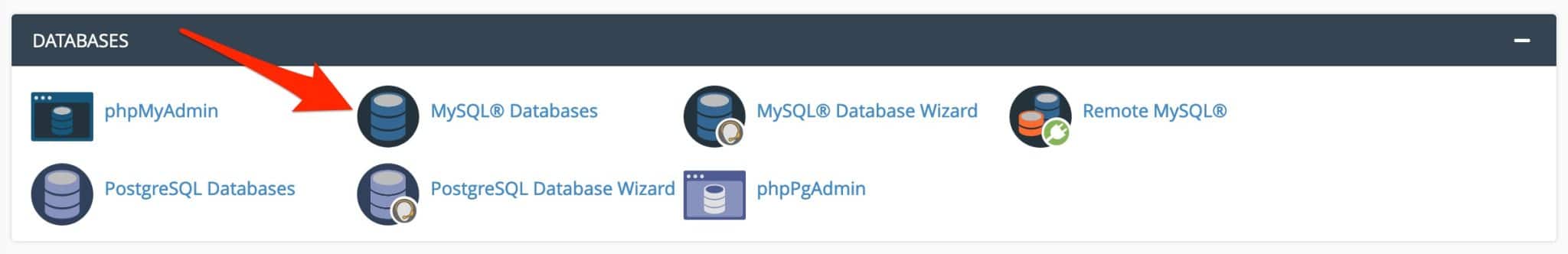 Seção de bancos de dados MySQL no cPanel.