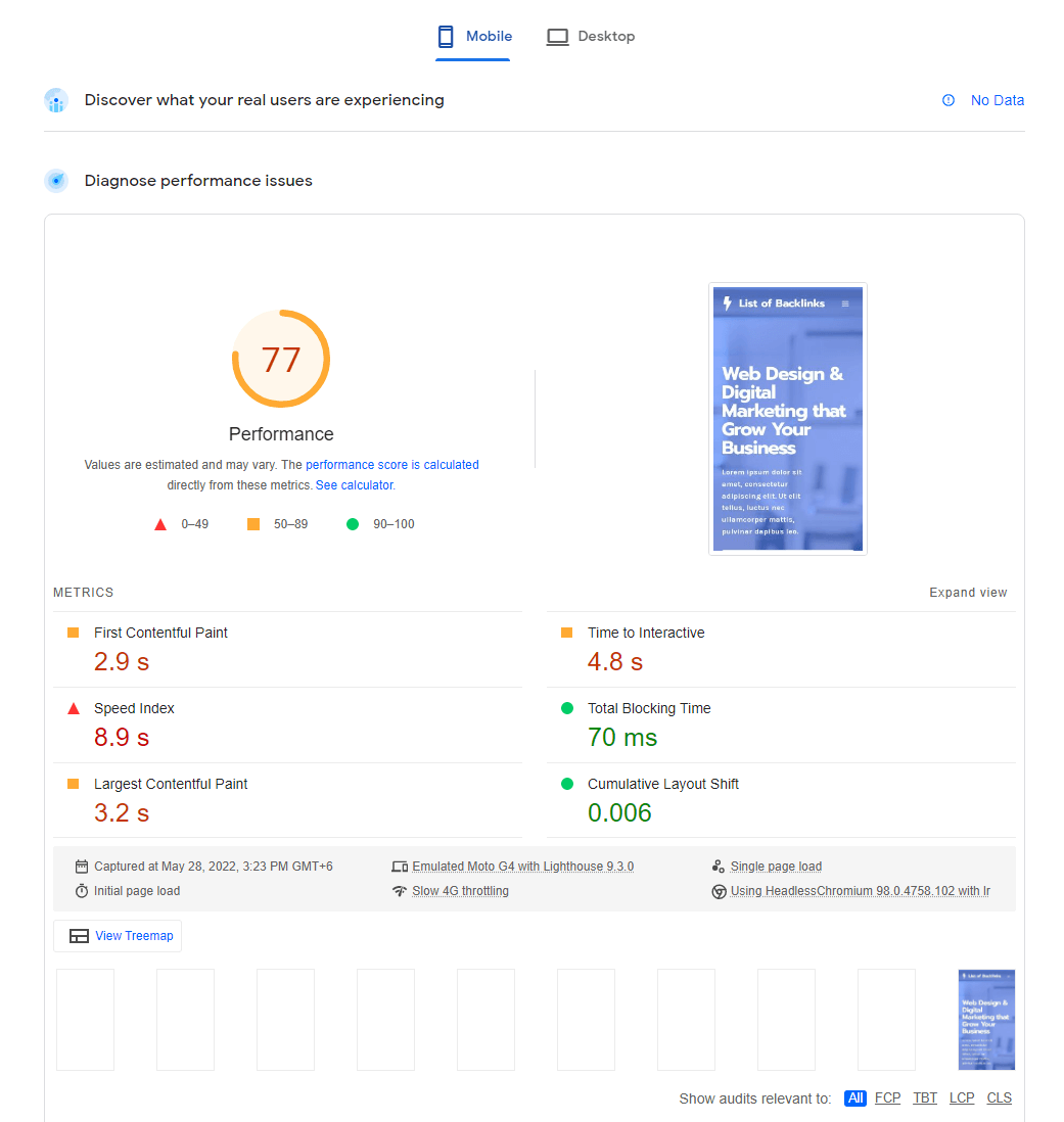 Mobile speed score before Adding Nitropack