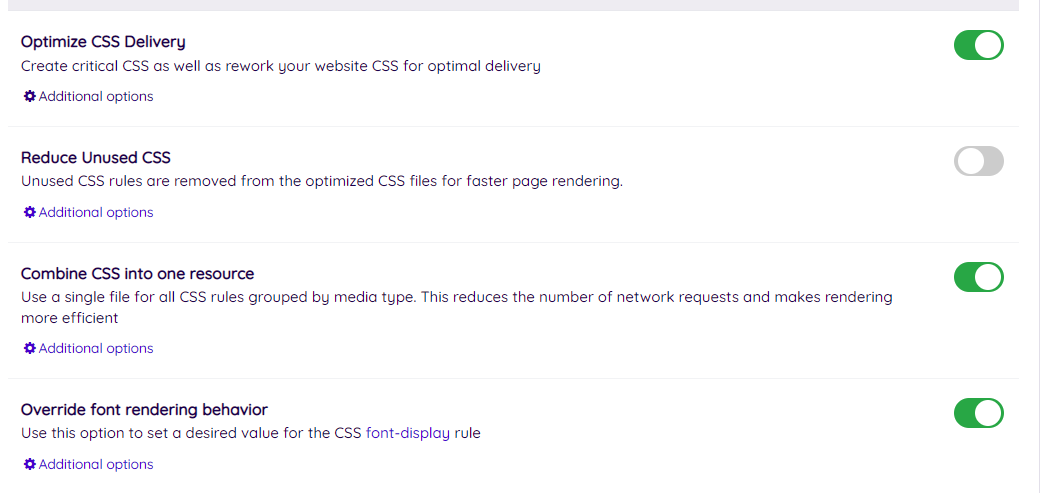 Nitropack css optimization settings