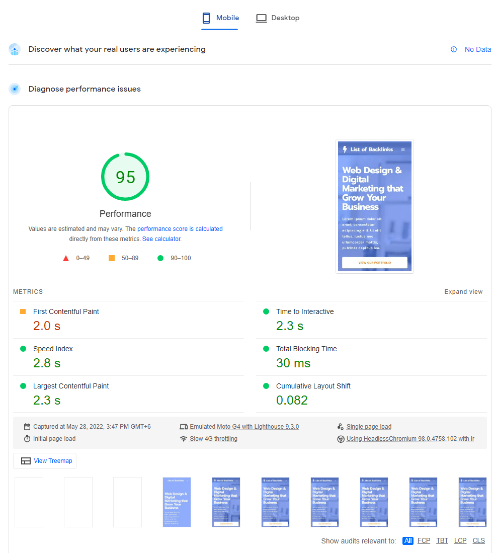 Mobile speed score after adding Nitropack