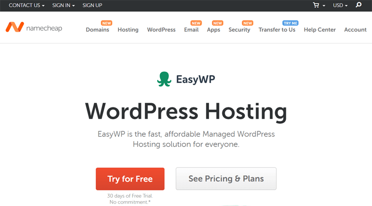 EasyWP da Namecheap para solução gerenciada