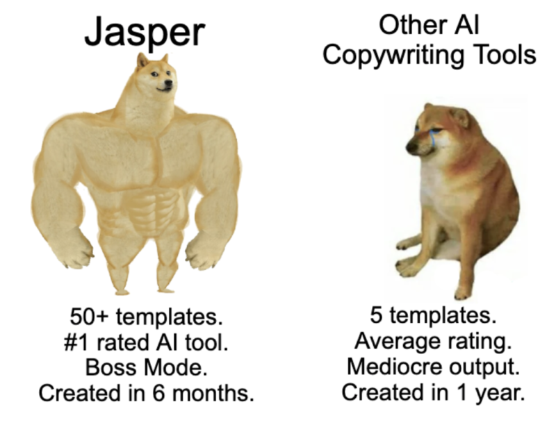 Jasper AI vs alte instrumente de redactare Buff Doge Meme