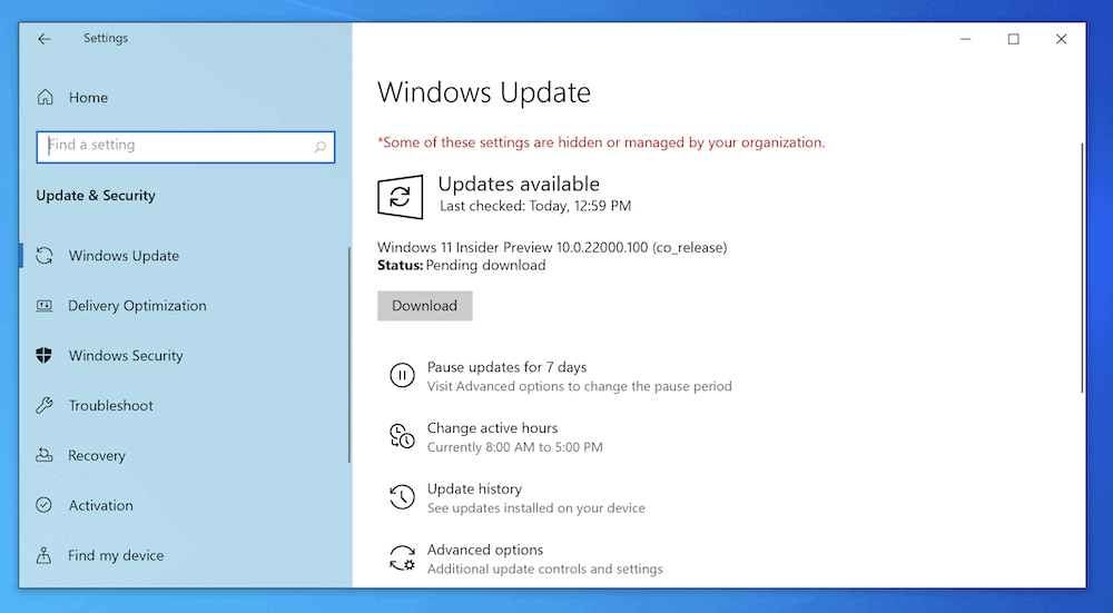 WindowsUpdate画面。