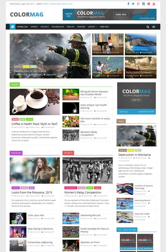 ColorMag prosty darmowy magazyn motyw WordPress