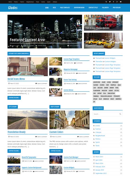 Motyw WordPress Glades nowoczesny darmowy magazyn