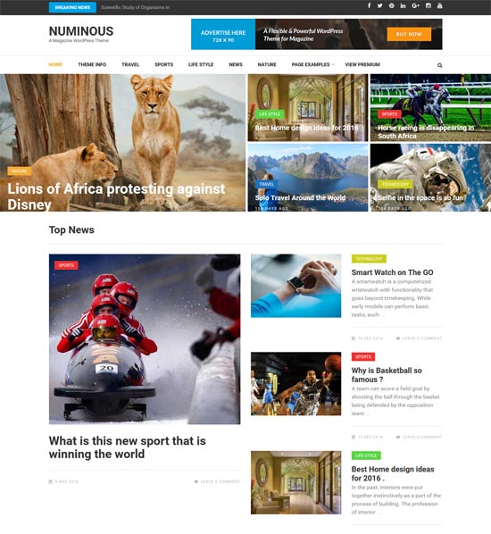 Numinous darmowy motyw wordpress w stylu magazynu