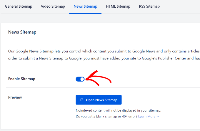 Enable news sitemap