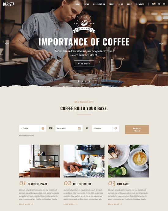 Barista kawiarnie kawa wordpress motyw