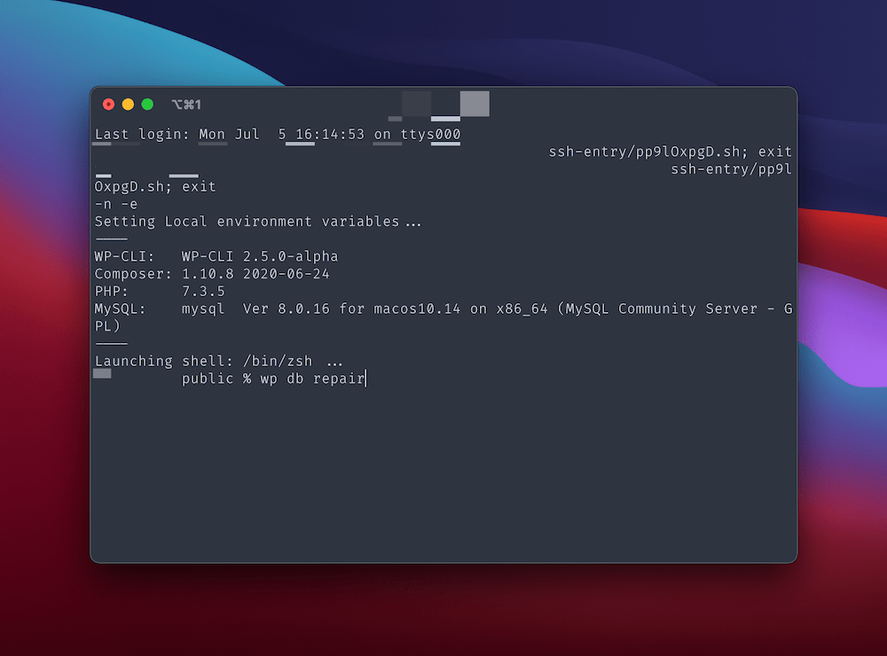 Usando o WP-CLI para reparar o banco de dados.