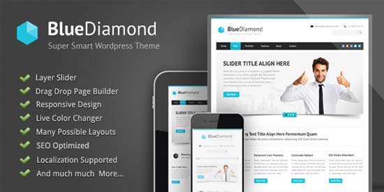 コンサルティングエージェンシーのためのBlue-DiamondWordPressテーマ