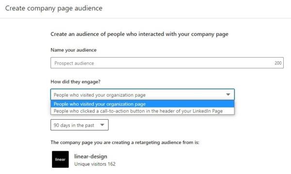 Crie o público da página da empresa para o retargeting do LinkedIn