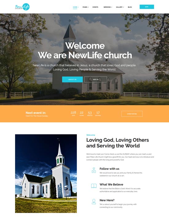 ธีม WordPress คริสตจักรชีวิตใหม่