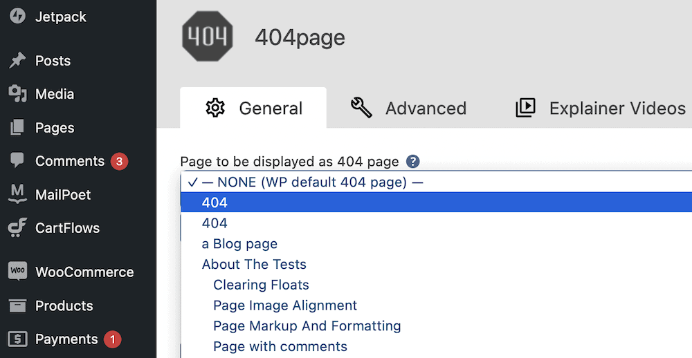 404ページで404ページを選択します。