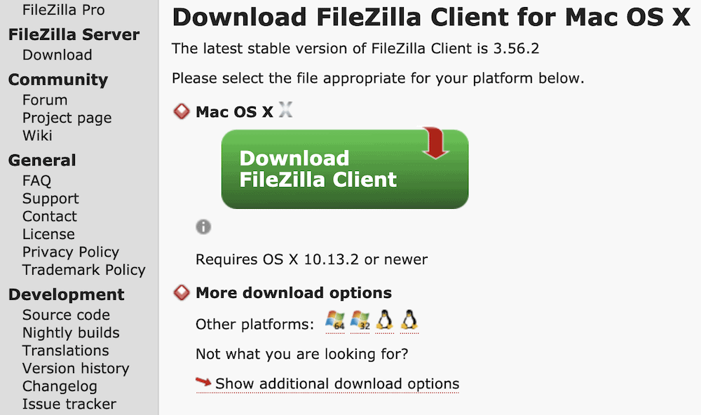 Alegerea unei versiuni FileZilla.