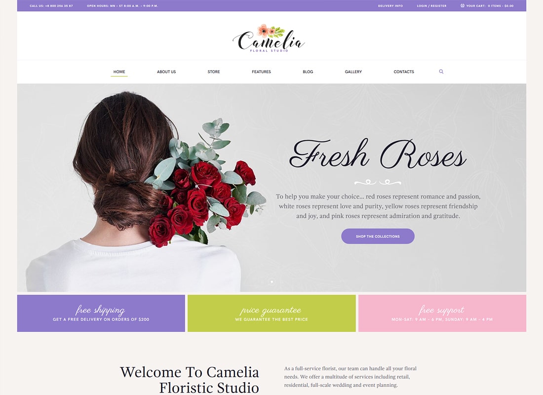 camelia | Un tema de lujo para WordPress de Floral Studio Florist