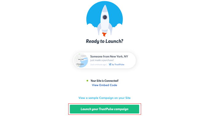 Haga clic en el botón 'Lanzar su campaña TrustPulse'