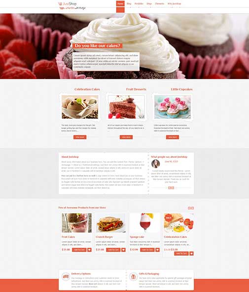 蛋糕麵包店 WordPress 主題 - Justshop