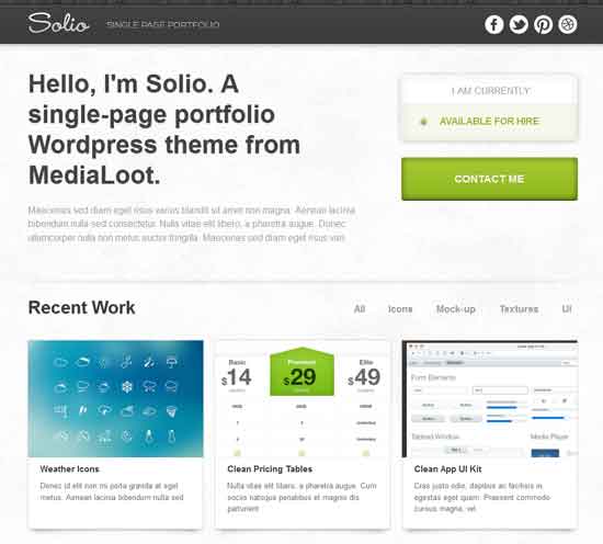 Solio - Free One Page WordPress Theme