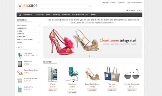 Bigshop чистая и полностью отзывчивая тема opencart