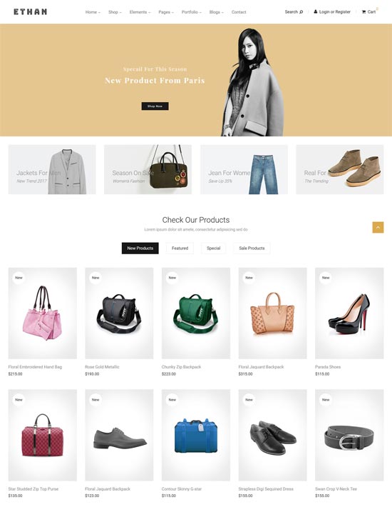 tema magento de la moda de ethan