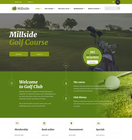 templat situs web olahraga golf millside