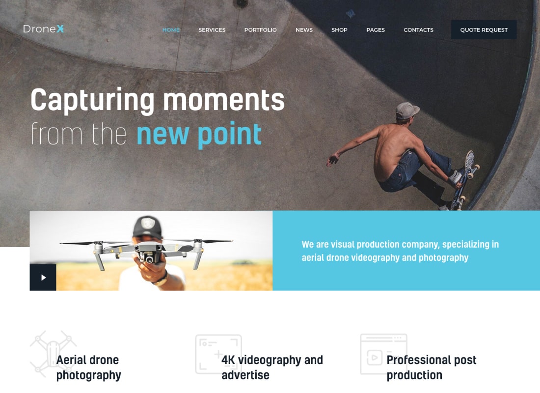 DroneX | Tema WordPress Fotografi & Videografi Udara