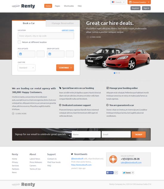 Renty - 汽车租赁和预订 HTML5 模板