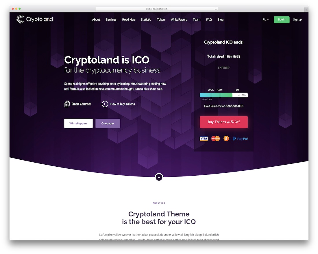 tema wordpress halaman arahan cryptoland