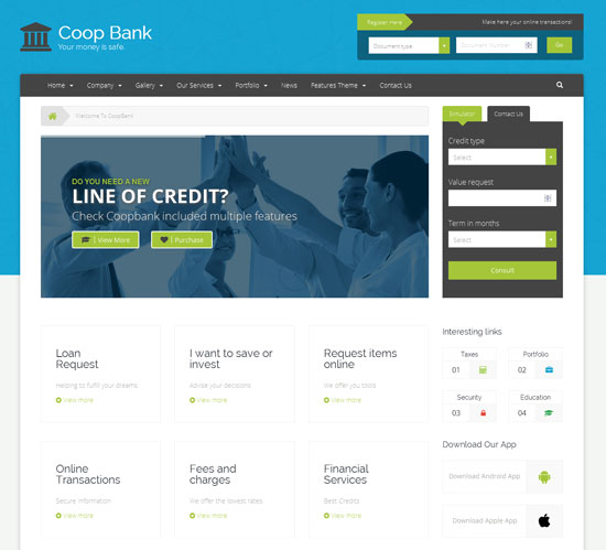 CoopBank - เทมเพลตการธนาคาร สินเชื่อทางการเงิน